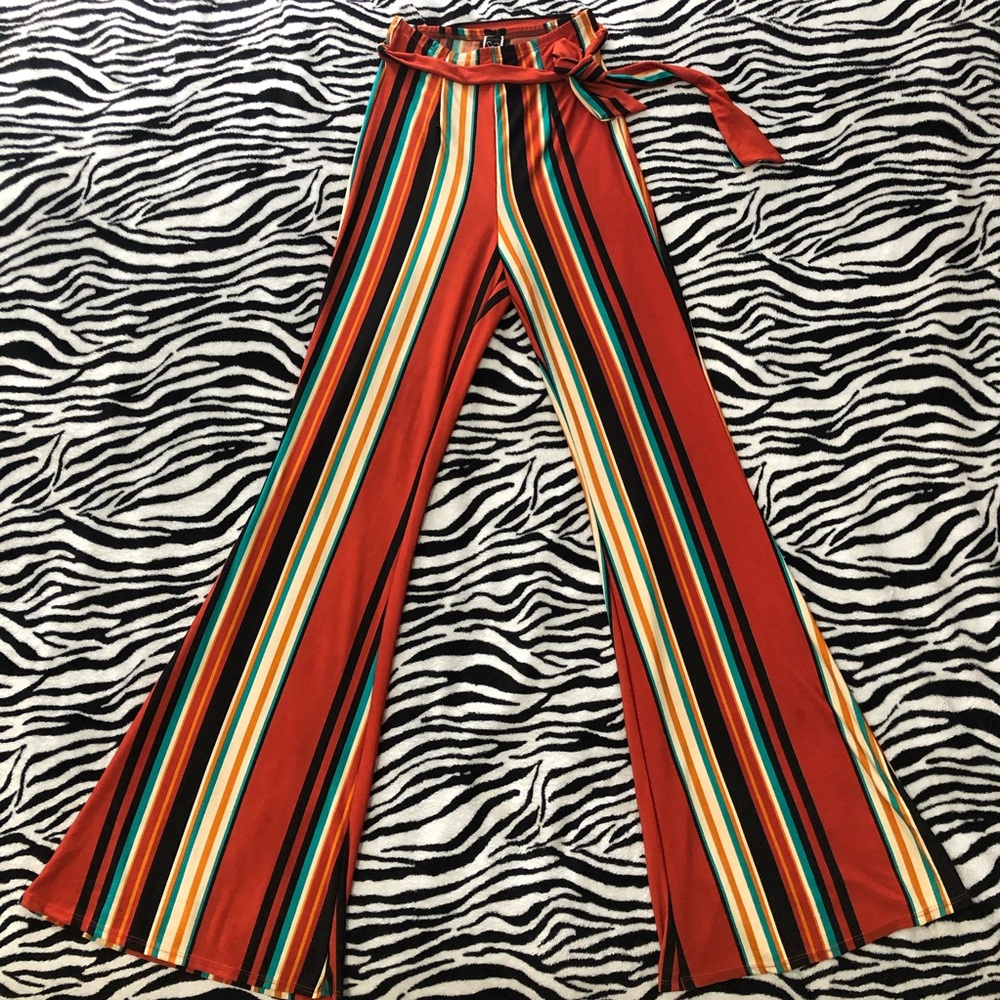 Windsor Striped High-Waisted Flare Pants